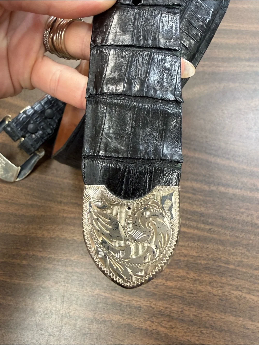 BLACK JACK BELTS • Black genuine crocodile Western Buckle Belt - size 36